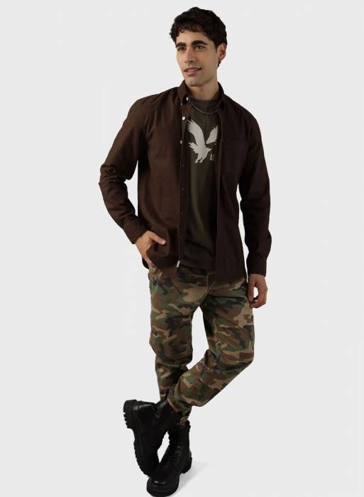 پیراهن اسلیم فیت مردانه قهوه ای برند american eagle مدل 9551