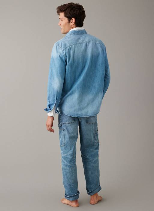 پیراهن جین مردانه آبی برند american eagle مدل 0440