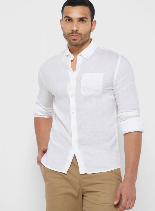 پیراهن مردانه مانگو سفید مدل 8382