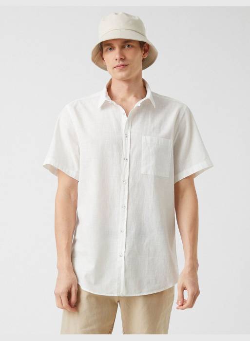 پیراهن آستین کوتاه اسلیم فیت مردانه کوتون سفید مدل 8438