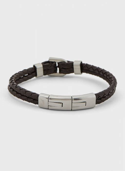 دستبند مردانه فسیل نقره ای قهوه ای مدل 8837
