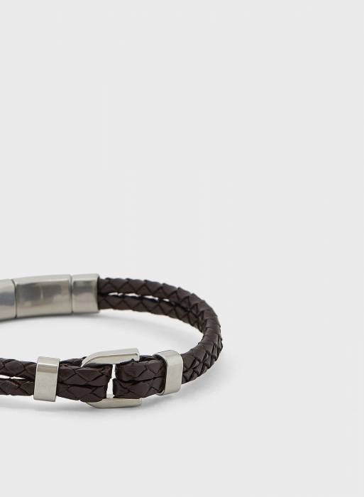 دستبند مردانه فسیل نقره ای قهوه ای مدل 8837
