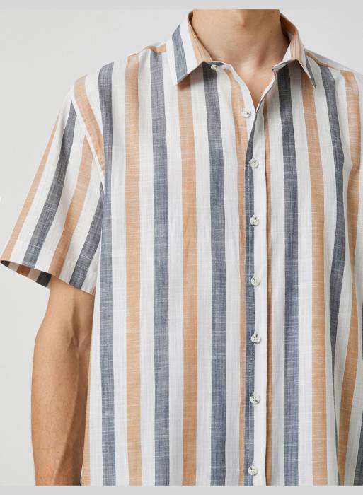 پیراهن آستین کوتاه کلاسیک مردانه کوتون قهوه ای مدل 3637