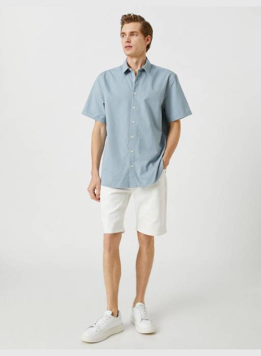 پیراهن آستین کوتاه کلاسیک مردانه کوتون آبی مدل 4898