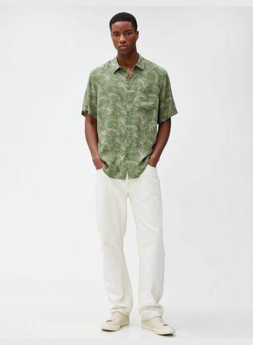پیراهن آستین کوتاه کلاسیک مردانه کوتون سبز مدل 5253