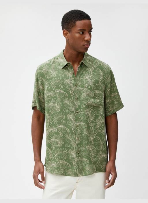 پیراهن آستین کوتاه کلاسیک مردانه کوتون سبز مدل 5253