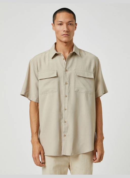 پیراهن آستین کوتاه کلاسیک مردانه کوتون قهوه ای مدل 6331