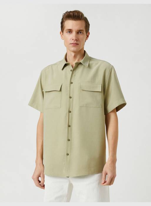 پیراهن آستین کوتاه کلاسیک مردانه کوتون خاکی مدل 7423