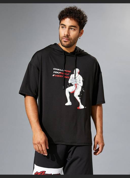 تیشرت هودی سویشرت ورزشی بسکتبال مردانه کوتون مشکی مدل 7522