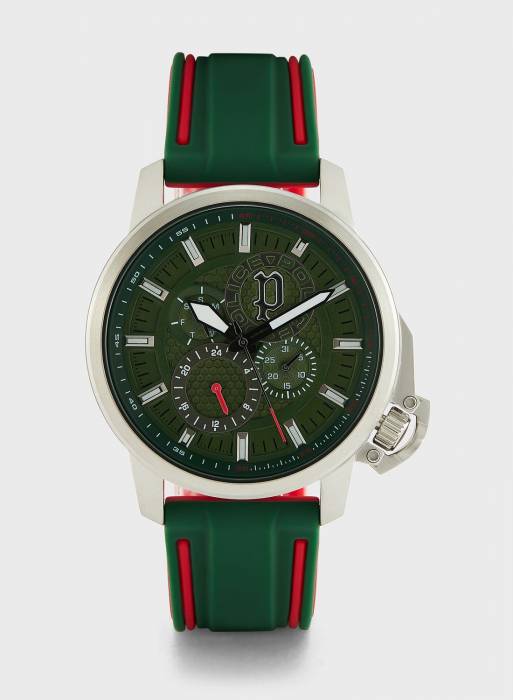 ساعت مردانه پلیس نقره ای سبز مدل 9200