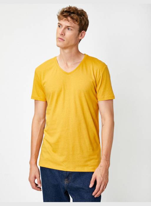 تیشرت آستین کوتاه مردانه کوتون زرد مدل 2525