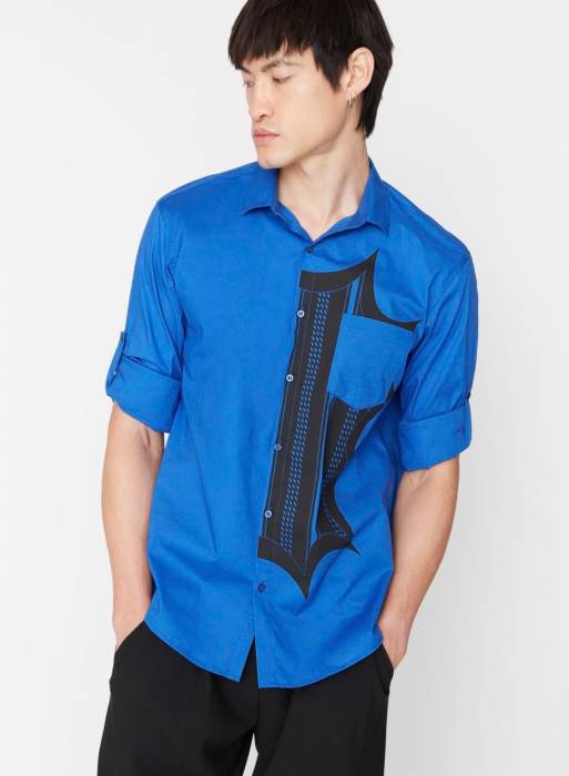 پیراهن مردانه ترندیول آبی مدل 6139