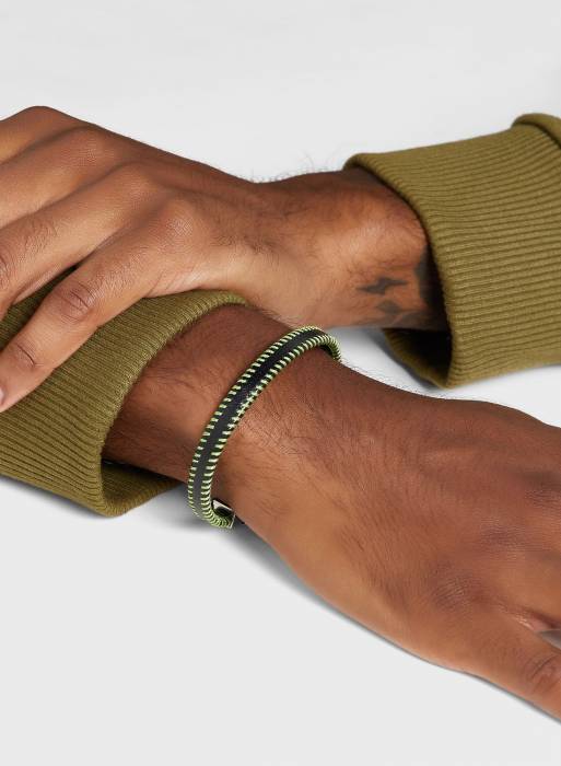 دستبند چرم مردانه سبز مشکی برند seventy five