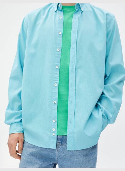 پیراهن کلاسیک مردانه کوتون سبز آبی مدل 7419