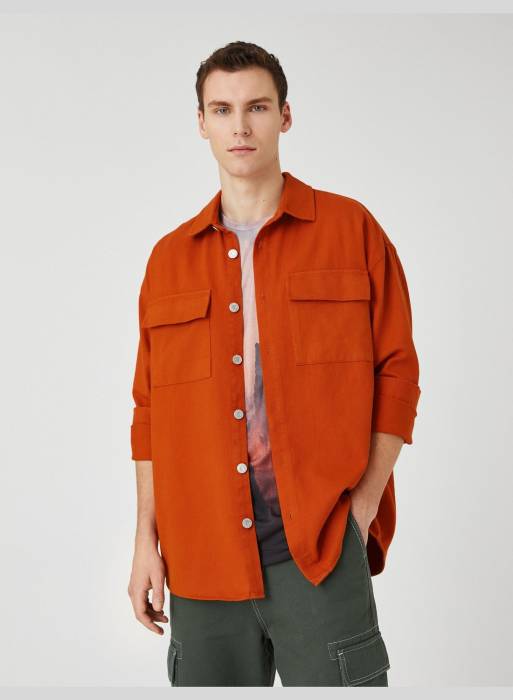 پیراهن کاپشن کلاسیک مردانه کوتون نارنجی مدل 7705