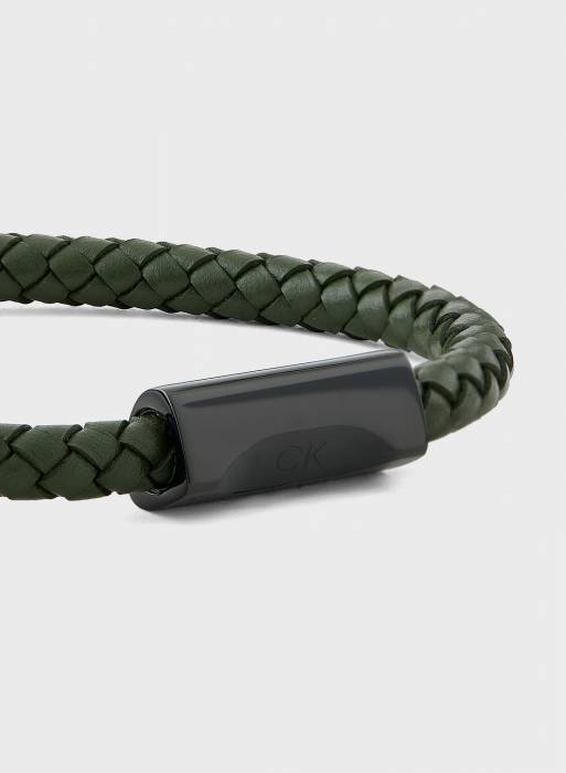 دستبند چرم مردانه کلوین کلاین مشکی سبز مدل 7924