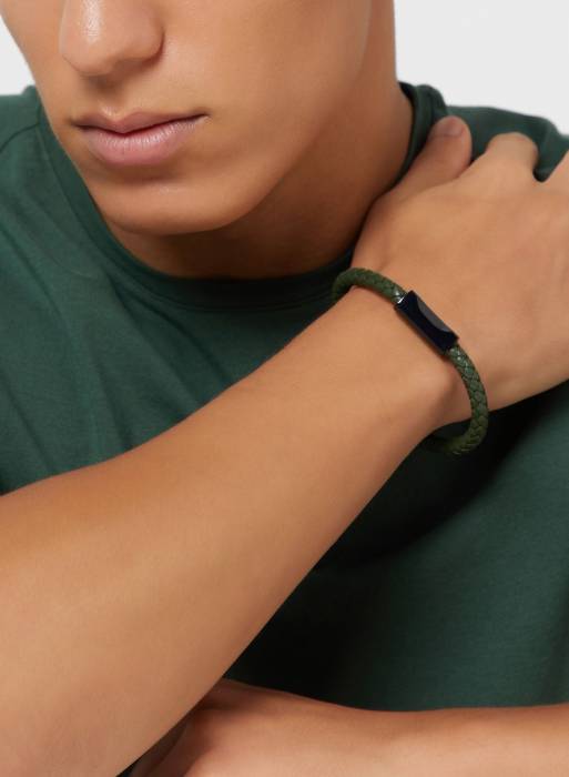 دستبند چرم مردانه کلوین کلاین مشکی سبز مدل 7924
