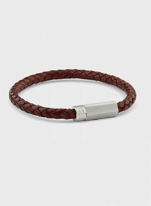 دستبند چرم مردانه گس نقره ای قهوه ای مدل 9001