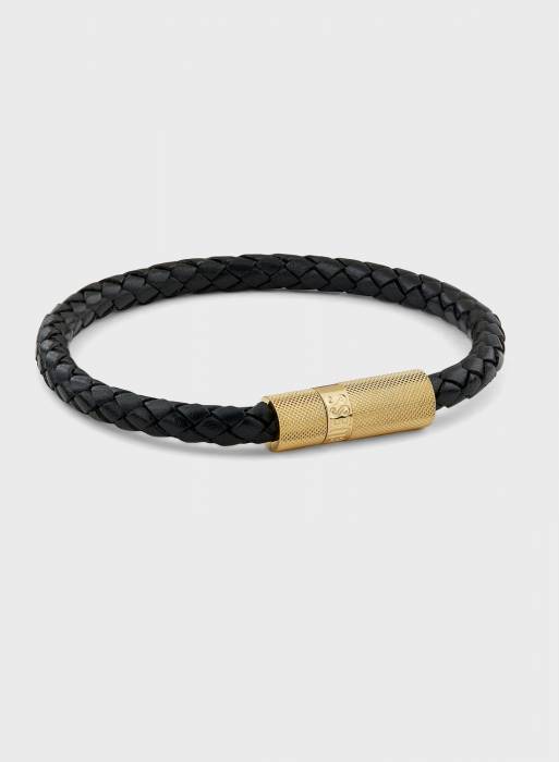 دستبند چرم مردانه گس طلایی مشکی مدل 9105