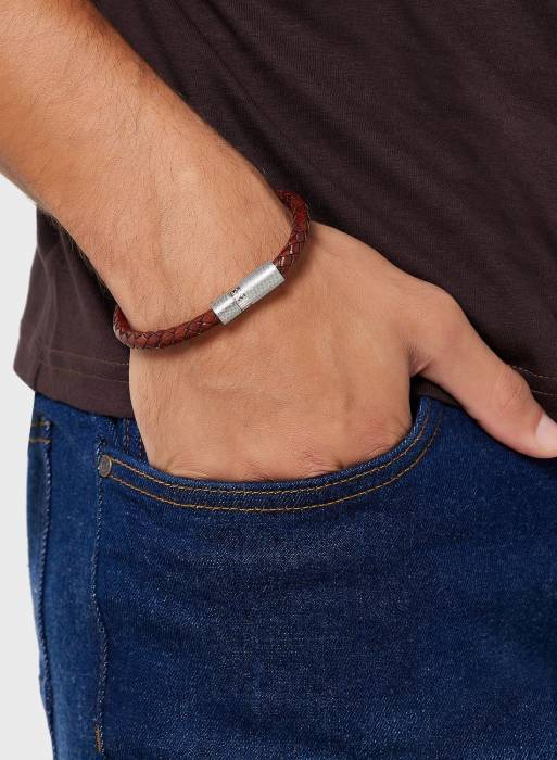 دستبند چرم مردانه گس قهوه ای مدل 9184