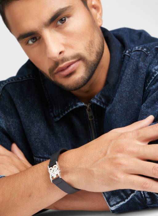 دستبند مردانه هوگو مشکی مدل 0682