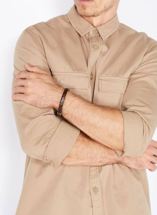 دستبند مردانه فسیل قهوه ای مشکی مدل 0931