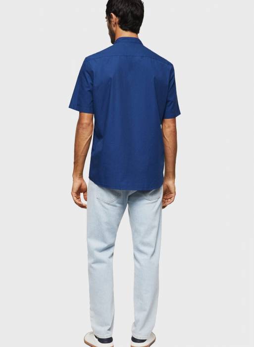 پیراهن مردانه مانگو آبی سرمه ای مدل 3499