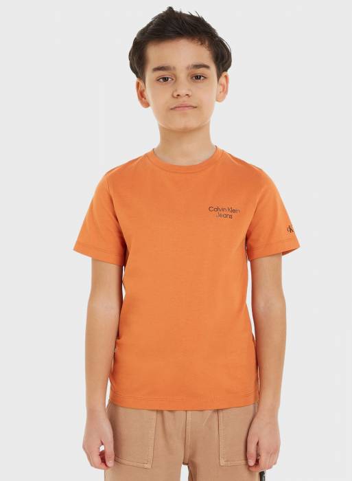 تیشرت شلوار جین بچه گانه پسرانه کلوین کلاین نارنجی مدل 2024