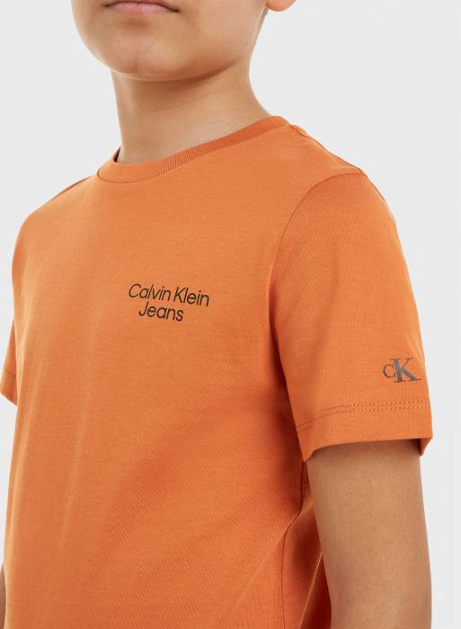 تیشرت شلوار جین بچه گانه پسرانه کلوین کلاین نارنجی مدل 2024