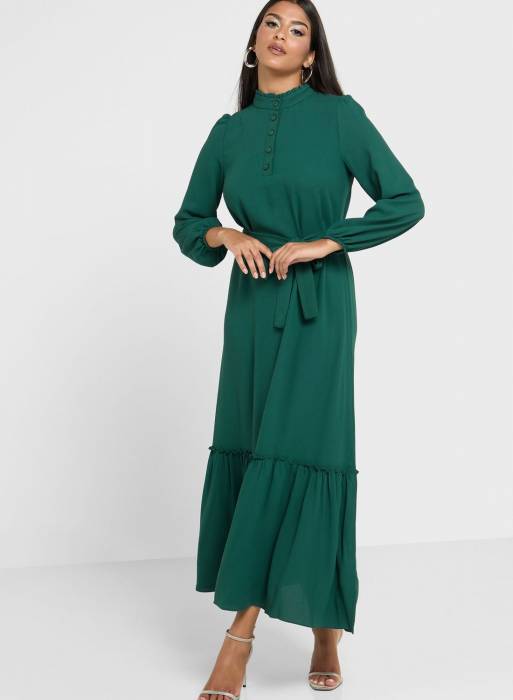 لباس شب مجلسی با کمربند سبز برند khizana