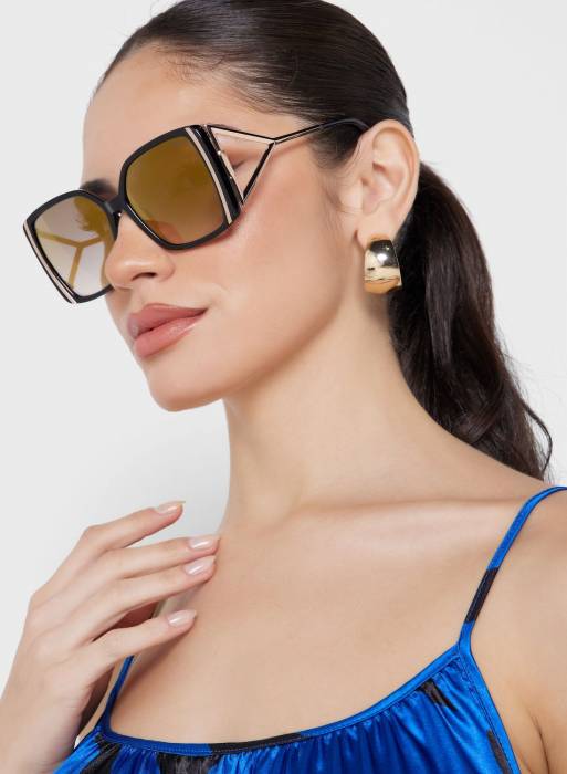 عینک آفتابی زنانه گس طلایی رز مشکی مدل 8817
