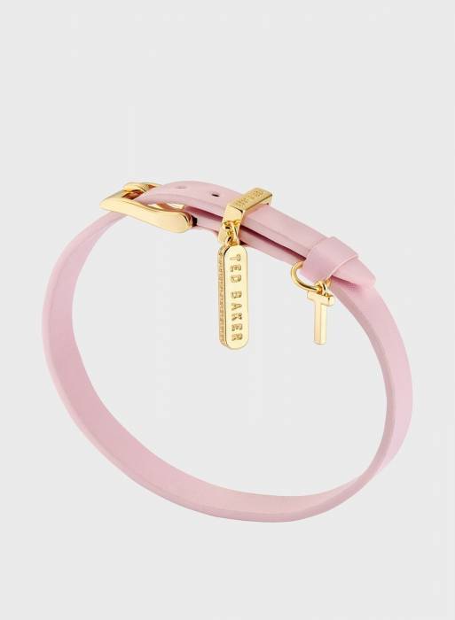 دستبند چرم زنانه تدبیکر طلایی مدل 2190