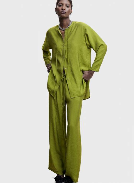 شلوار پارچه ای زنانه مانگو سبز مدل 7563