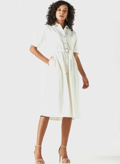 لباس شب مجلسی جین با کمربند لی کوپر سفید مدل 7652