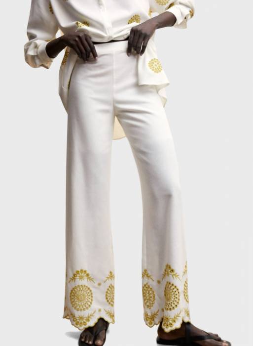 شلوار پارچه ای زنانه مانگو سفید مدل 9381