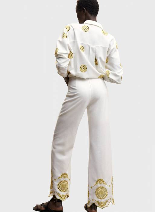 شلوار پارچه ای زنانه مانگو سفید مدل 9381