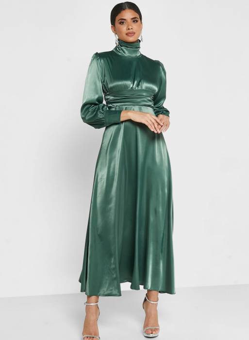 لباس شب مجلسی بلند سبز برند khizana