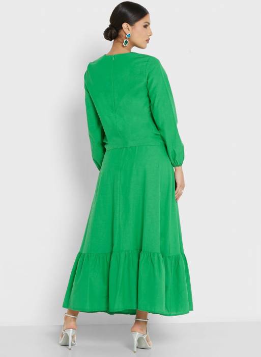 لباس شب مجلسی ست دامن سبز برند khizana