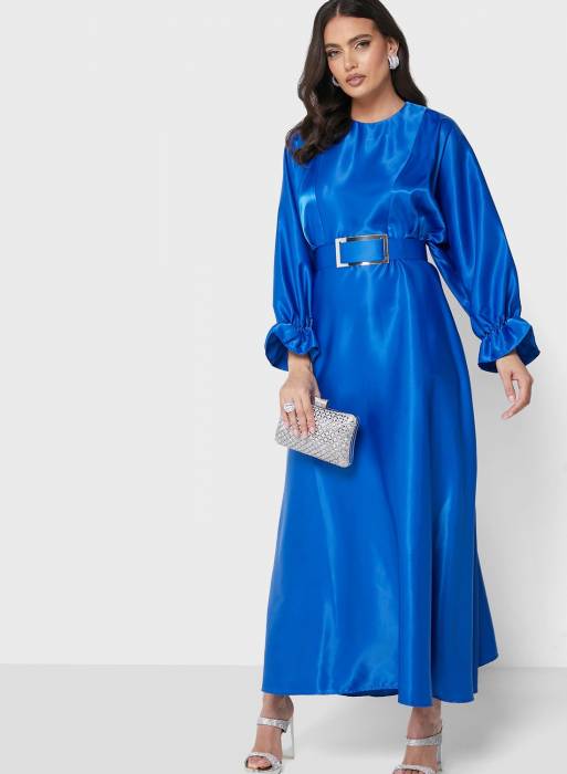 لباس شب مجلسی با کمربند آبی برند khizana