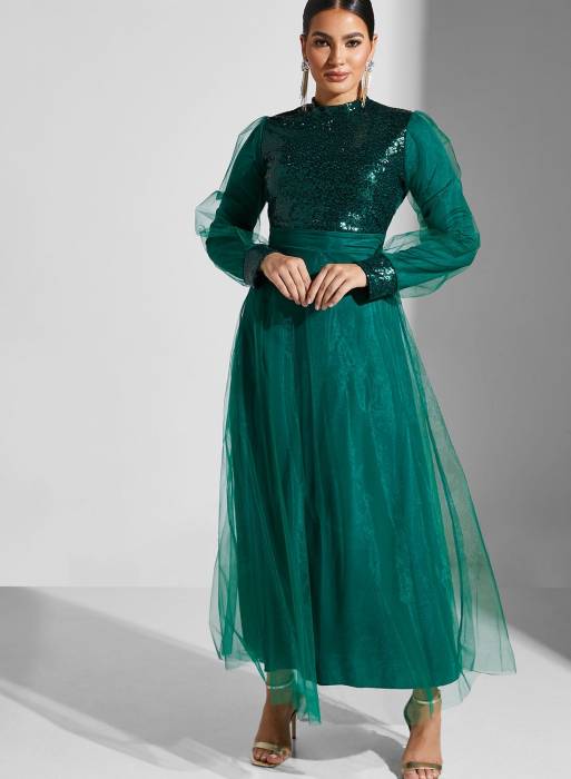 لباس شب مجلسی سبز برند khizana